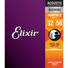 Elixir 80/20 Bronze Nanoweb Light-Medium 12 - 56 Acoustic Strings 